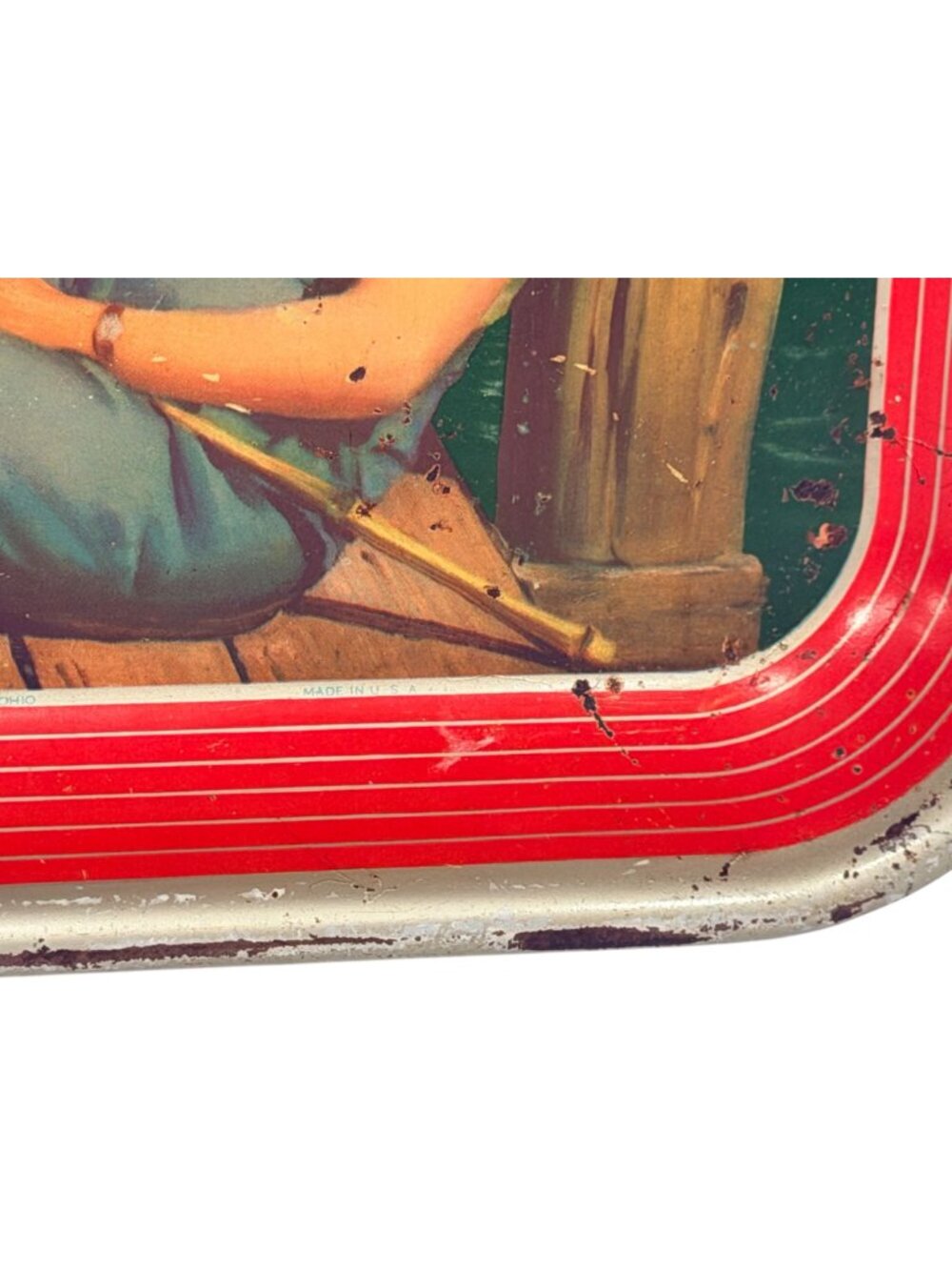 Vintage 1940 Coca-Cola Tin Tray Retro Sailor Fishing Girl Design 13" x 10.5" - Picture 7 of 8